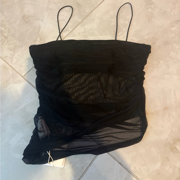 Black Sheer Ruched Camisole- chest is lined - Picture 3 of 4